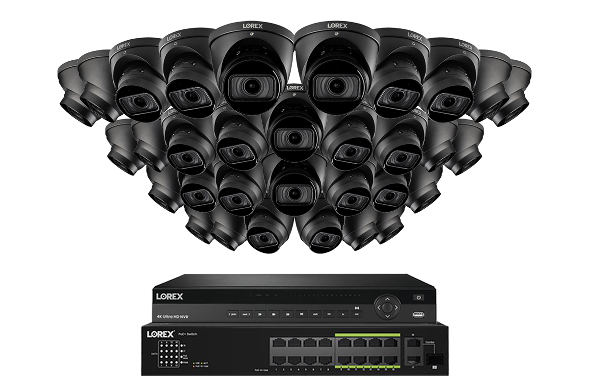 Lorex 4K (32 Camera Capable) Wired NVR System with Nocturnal 3 Smart IP Dome Cameras Featuring Motorized Varifocal Lens and 30FPS Recording