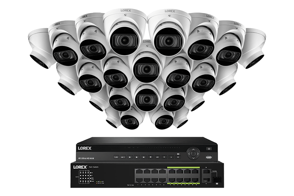 Lorex 4K (32 Camera Capable) Wired NVR System with Nocturnal 3 Smart IP Dome Cameras Featuring Motorized Varifocal Lens and 30FPS Recording
