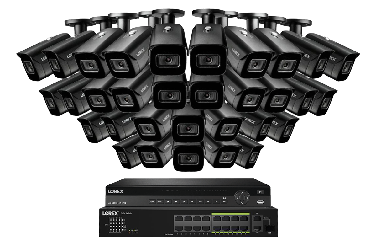 Lorex 4K (32 Camera Capable) 8TB Wired NVR System with Nocturnal 3 Smart IP Bullet Cameras Featuring Listen-In Audio and 30FPS Recording